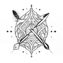 generate me a tattoo of 3 arrows. the two outer darts are made with stone tips and bird feathers and tattoo design idea