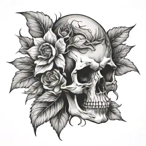 skull flowers winter darkness  tattoo design idea