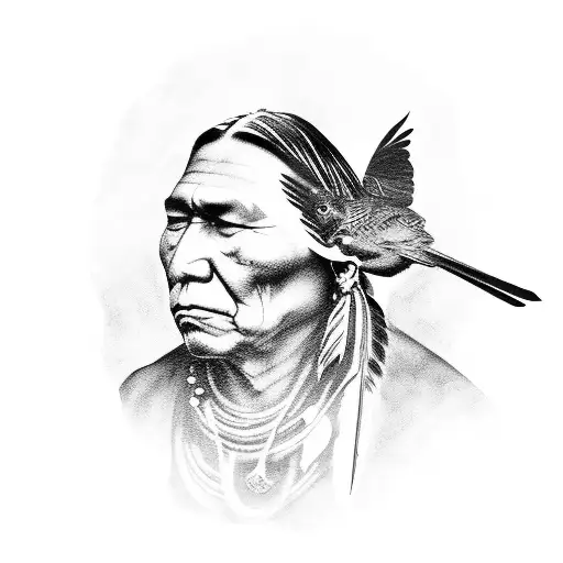 native american men with bird tattoo design idea