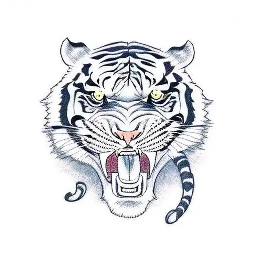 an angry tiger face with mouth tattoo design idea