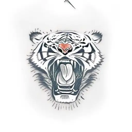 an angry tiger face with mouth tattoo design idea