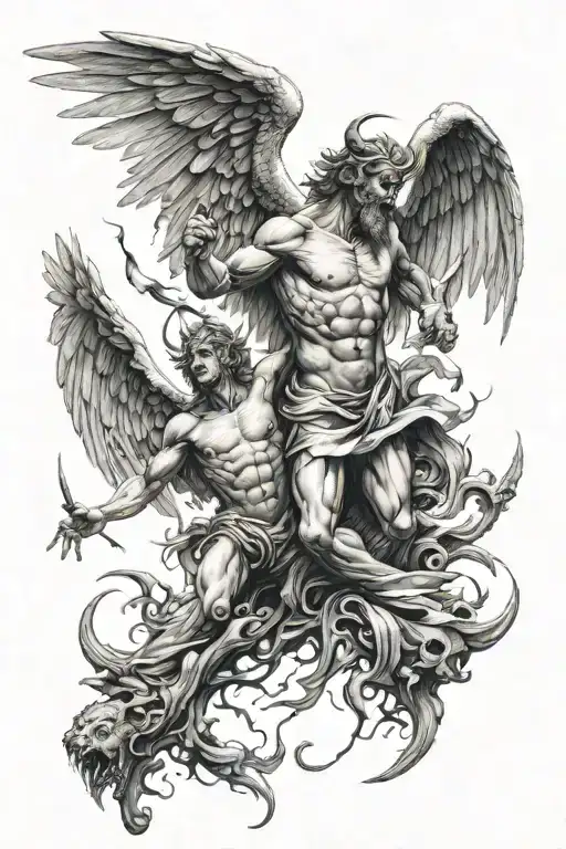 angel vs demon tattoo design idea