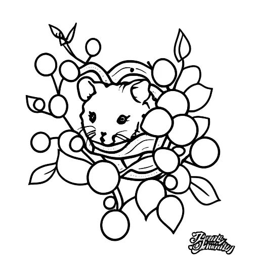 Blueberry bush with tiny hamsters climbing on the berries tattoo design idea