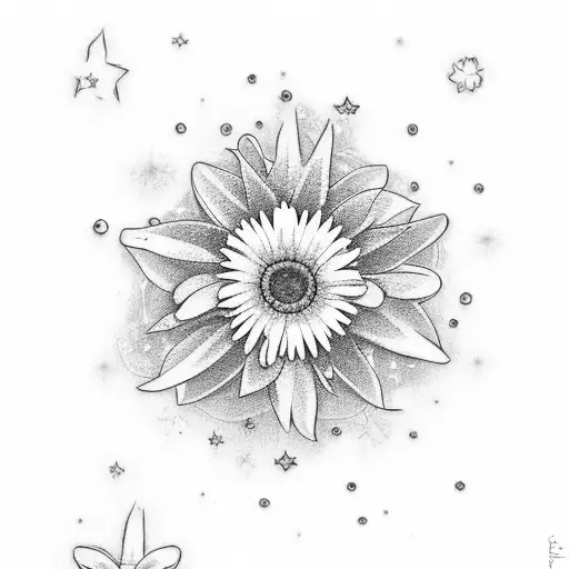 blueberry and daisy and star tattoo design idea