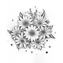 blueberry and daisy and star tattoo design idea