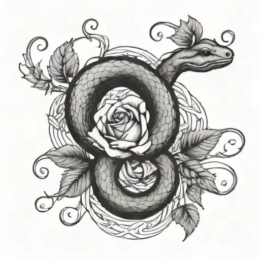 A snake intertwined with vines and roses, symbolizing growth and beauty tattoo design idea