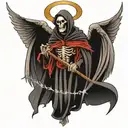 grim reaper as an angle with wings and a halo  tattoo design idea
