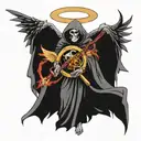 grim reaper as an angle with wings and a halo  tattoo design idea