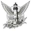 lighthouse and angle wings  tattoo design idea