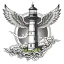 lighthouse and angle wings  tattoo design idea