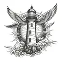lighthouse and angle wings  tattoo design idea