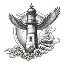 lighthouse and angle wings  tattoo design idea