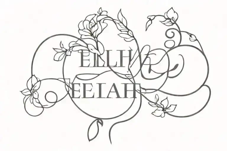 Elijah written flowers intertwined tattoo design idea