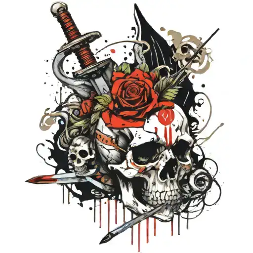 a sword in a skull and a snake wrapped around it tattoo design idea