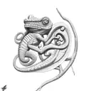 chameleon climbing a branch tattoo design idea