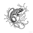 chameleon climbing a branch tattoo design idea