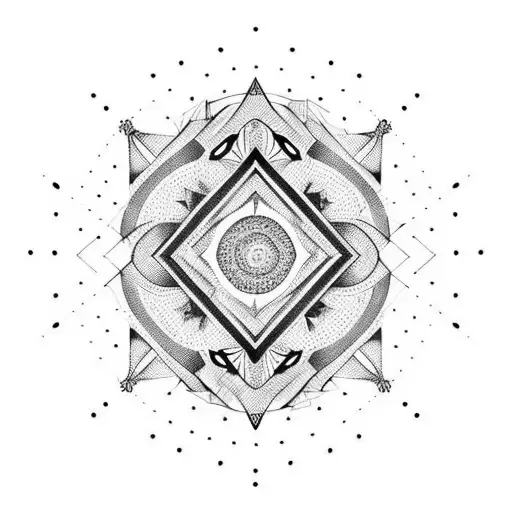  geometric dot work with tribal and eygptian theme including sphynx and pyrimids  tattoo design idea