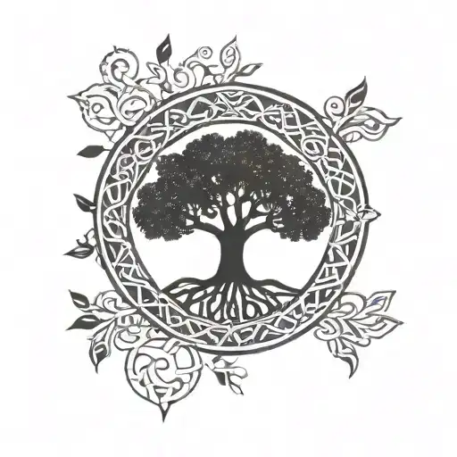 black & white minimalist Celtic tree of life tattoo design idea