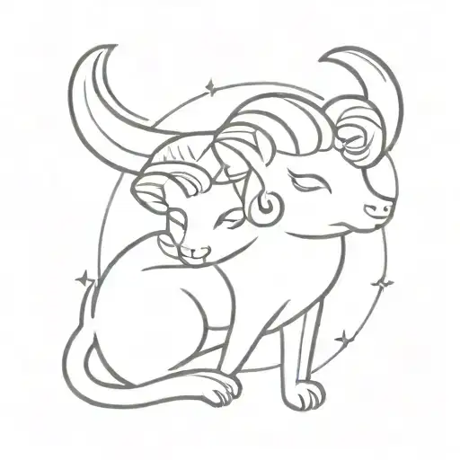 I need a tattoo of an Aries kitten. He can have ram horns. tattoo design idea
