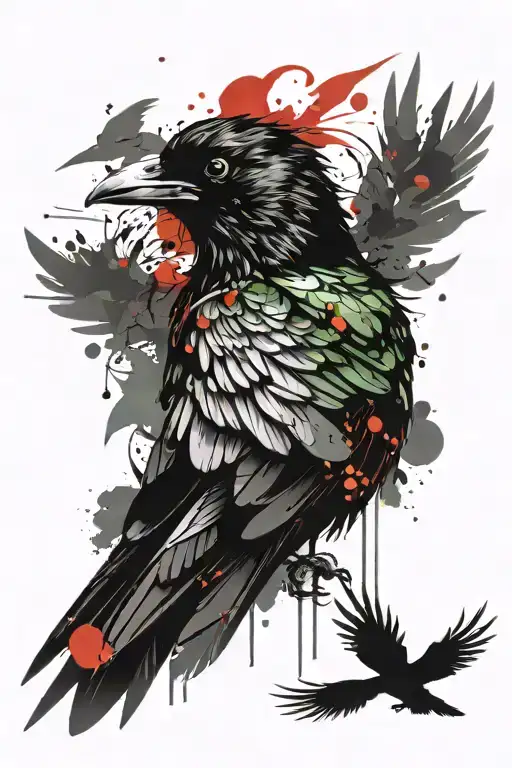 edgar allan poe raven inspired tattoo but using green instead of red tattoo design idea
