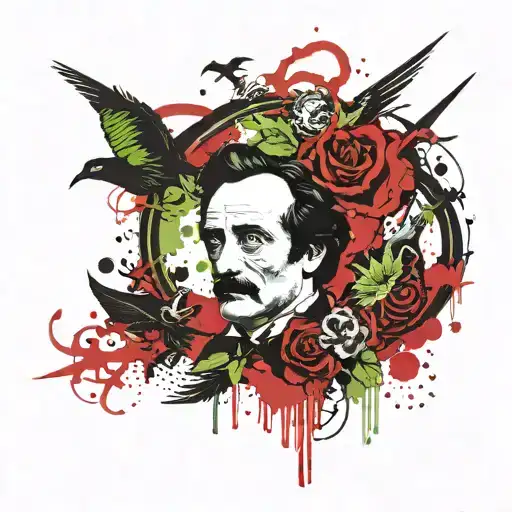 edgar allan poe tales inspired tattoo but using green instead of red tattoo design idea