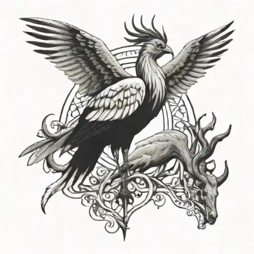 secretary bird and a kudu standing proudly tattoo design idea