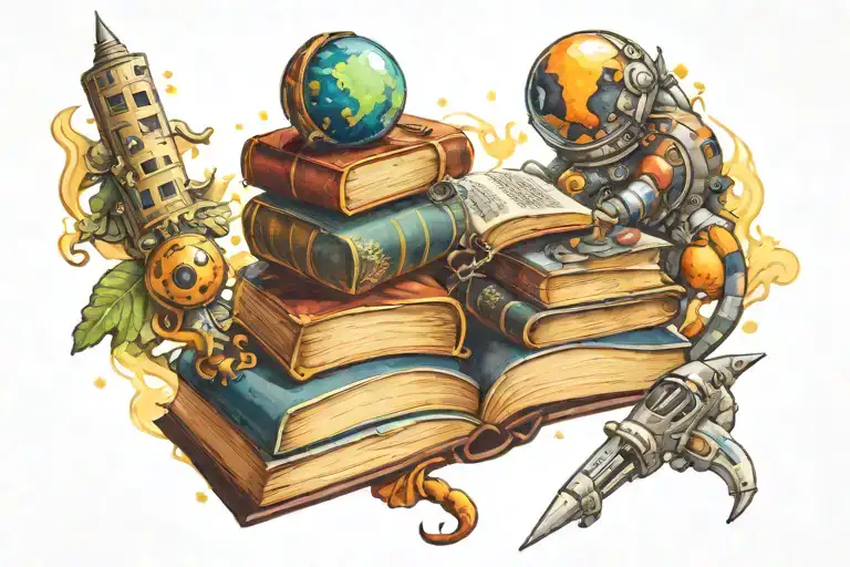 books and space  tattoo design idea