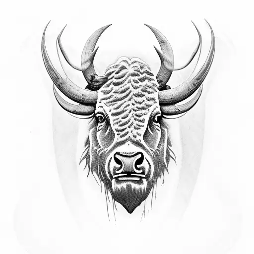 plains bison large horns tattoo design idea