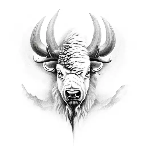 half bison half skull tattoo design idea