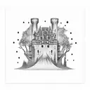 hunted castle end of road with bats  tattoo design idea