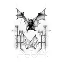 hunted castle end of road with bats  tattoo design idea