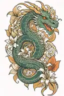 dragon with lily of the Incas  tattoo design idea