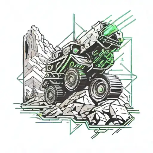 bulldozer pushing boulder up mountain tattoo design idea