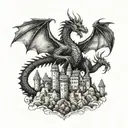 A majestic dragon flying over a medieval castle tattoo design idea