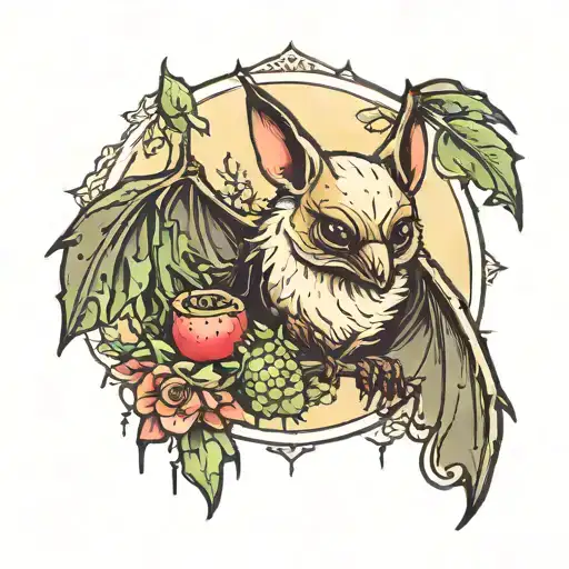 cactus fruit bat tattoo design idea