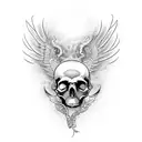 An intricate design of a skull with wings made of electric guitar strings, representing the connection between music and death tattoo design idea