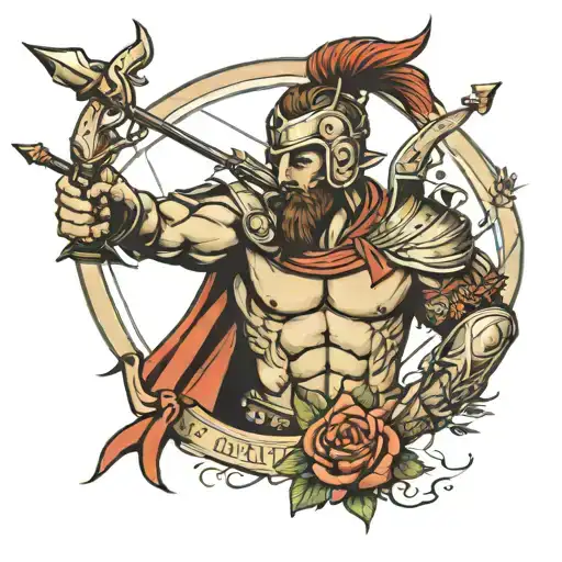 Sagittarius spartan soldier holding a bow and arrow    tattoo design idea