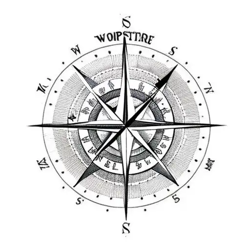 compass rose, clock, heart, barbed wire and sharp lines tattoo design idea