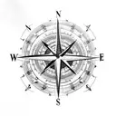 compass rose, clock, heart, barbed wire and sharp lines tattoo design idea