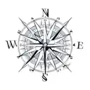 compass rose, clock, heart, barbed wire and sharp lines tattoo design idea