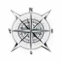 compass rose, clock, heart, barbed wire and sharp lines tattoo design idea