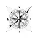 compass rose, clock, heart, barbed wire and sharp lines tattoo design idea