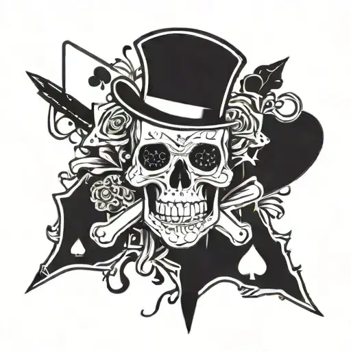 A tattoo design featuring a skull and crossbones surrounded by playing cards, representing your love for gambling and fighting tattoo design idea