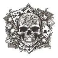 A tattoo design featuring a skull and crossbones surrounded by playing cards, representing your love for gambling and fighting tattoo design idea