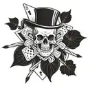 A tattoo design featuring a skull and crossbones surrounded by playing cards, representing your love for gambling and fighting tattoo design idea