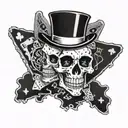 A tattoo design featuring a skull and crossbones surrounded by playing cards, representing your love for gambling and fighting tattoo design idea
