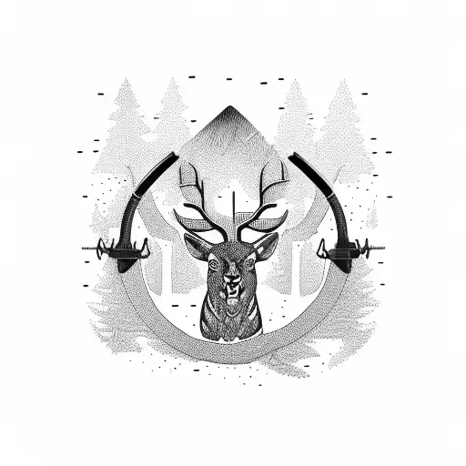 hunting with animals trees and camo tattoo design idea