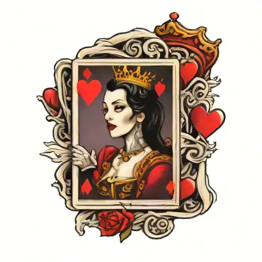 queen of hearts playing card tattoo design idea