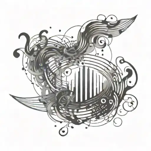 An abstract tattoo design representing the sound waves of music mixing with smoke from a joint tattoo design idea