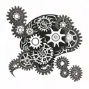 A brain with gears and cogs symbolizing the complexity of the mind tattoo design idea